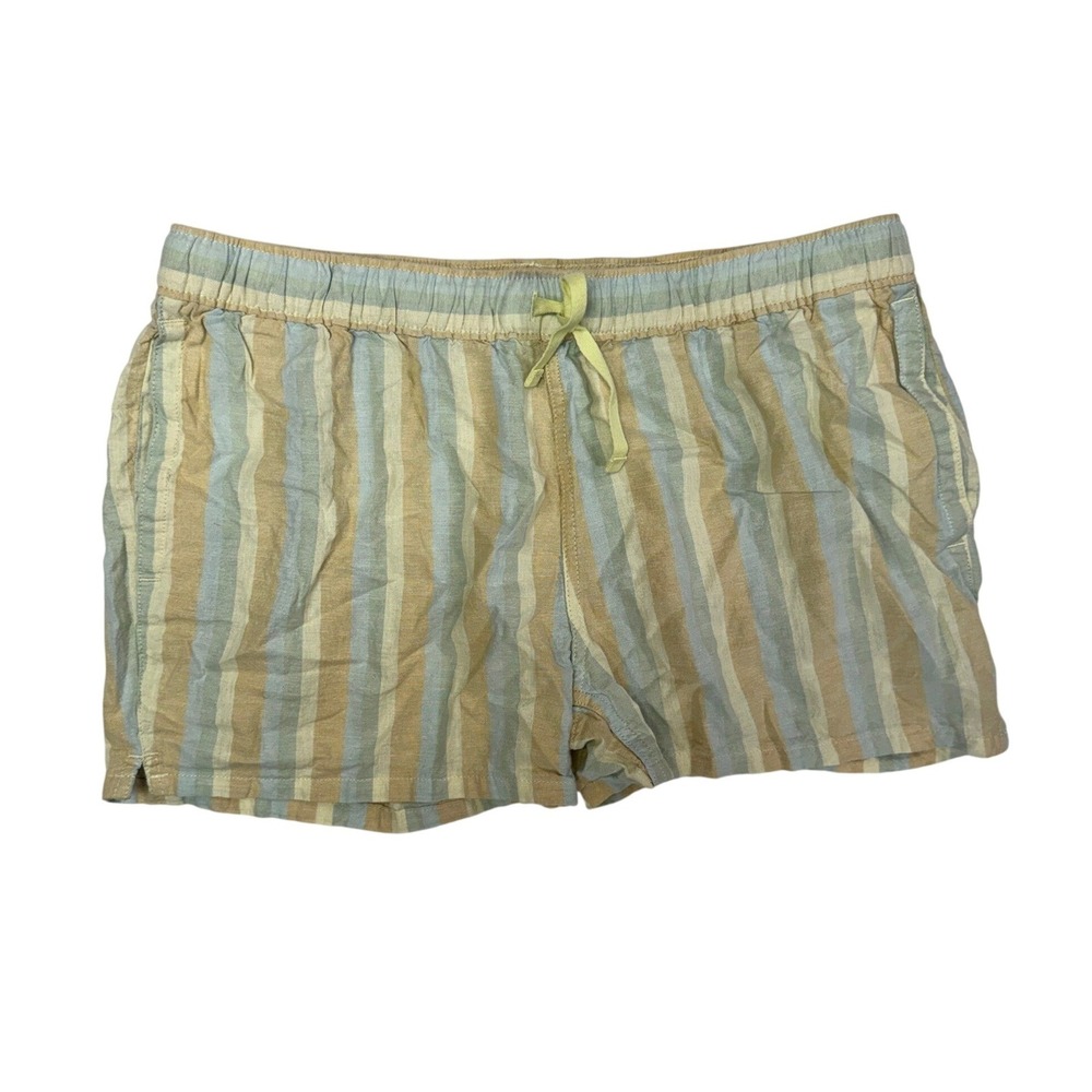 Patagonia Island Hemp Beach Shorts Womens Medium Striped Tan Blue‎